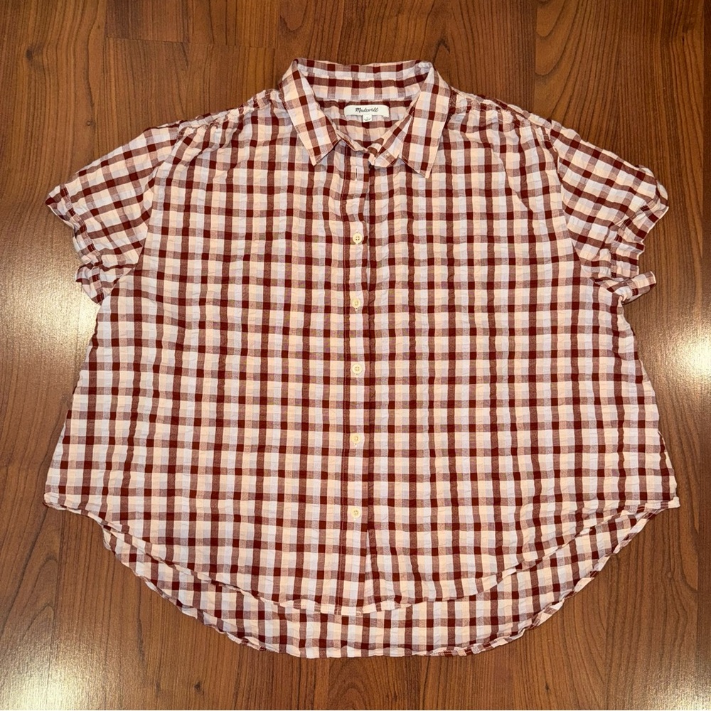 Madewell Plaid Short Sleeve Women's Top size Large